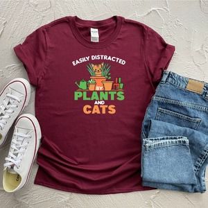 Easily Distracted By Plants And Cats Shirt , Gardening Shirt, Plant Gift